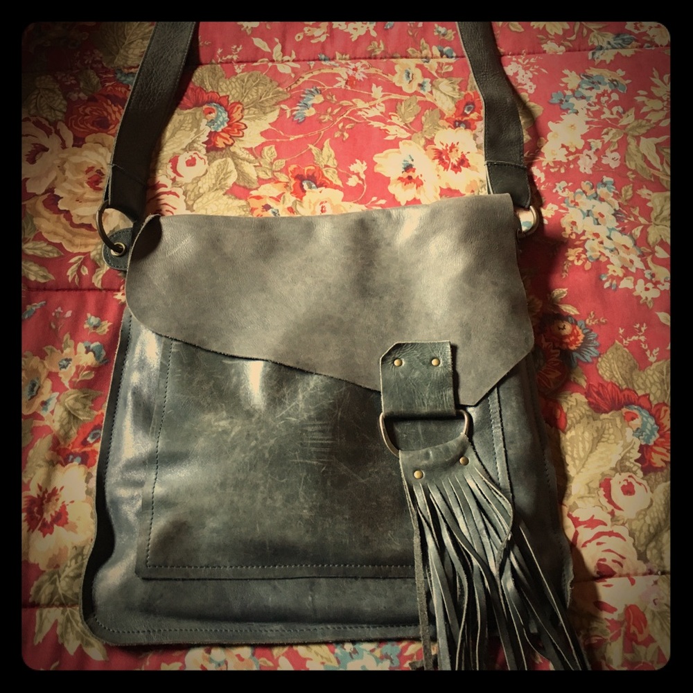 Gray leather purse